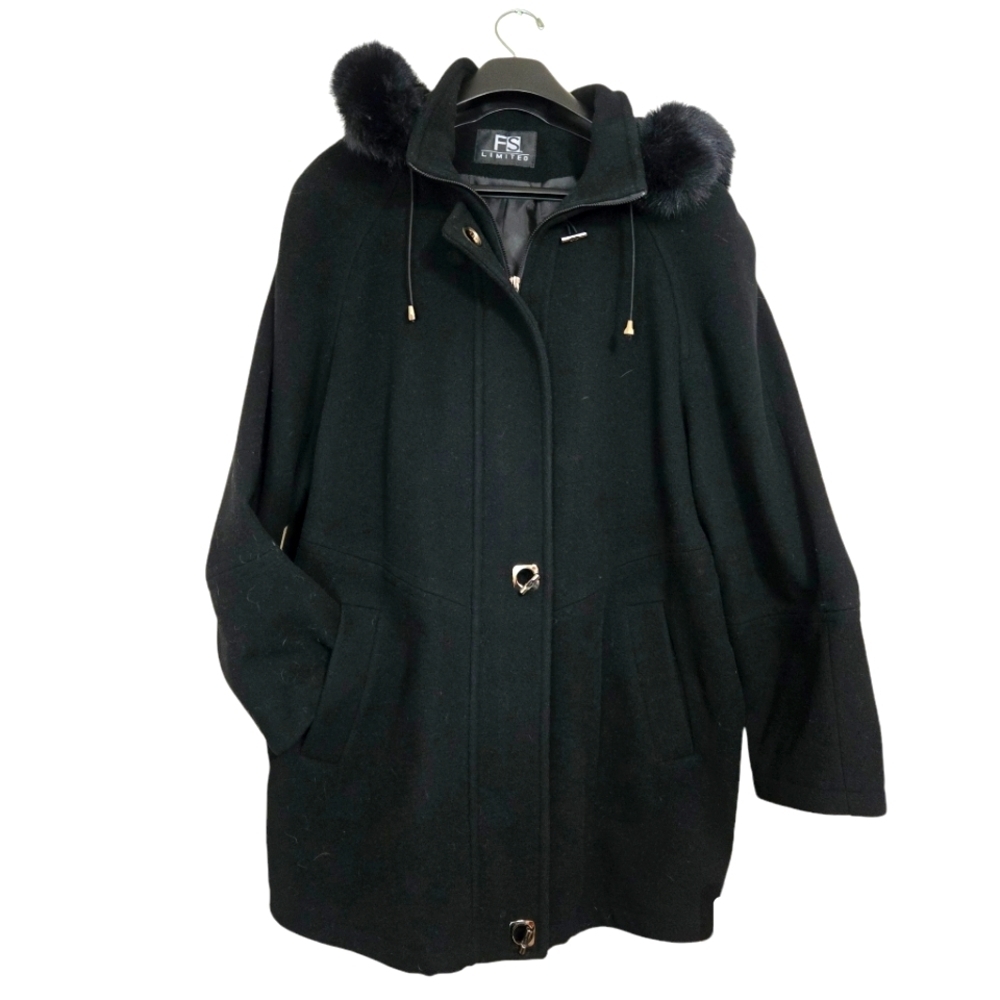 FS Limited Women's 2X Plus Size 100% Wool Black Lined Coat Excellent Condition